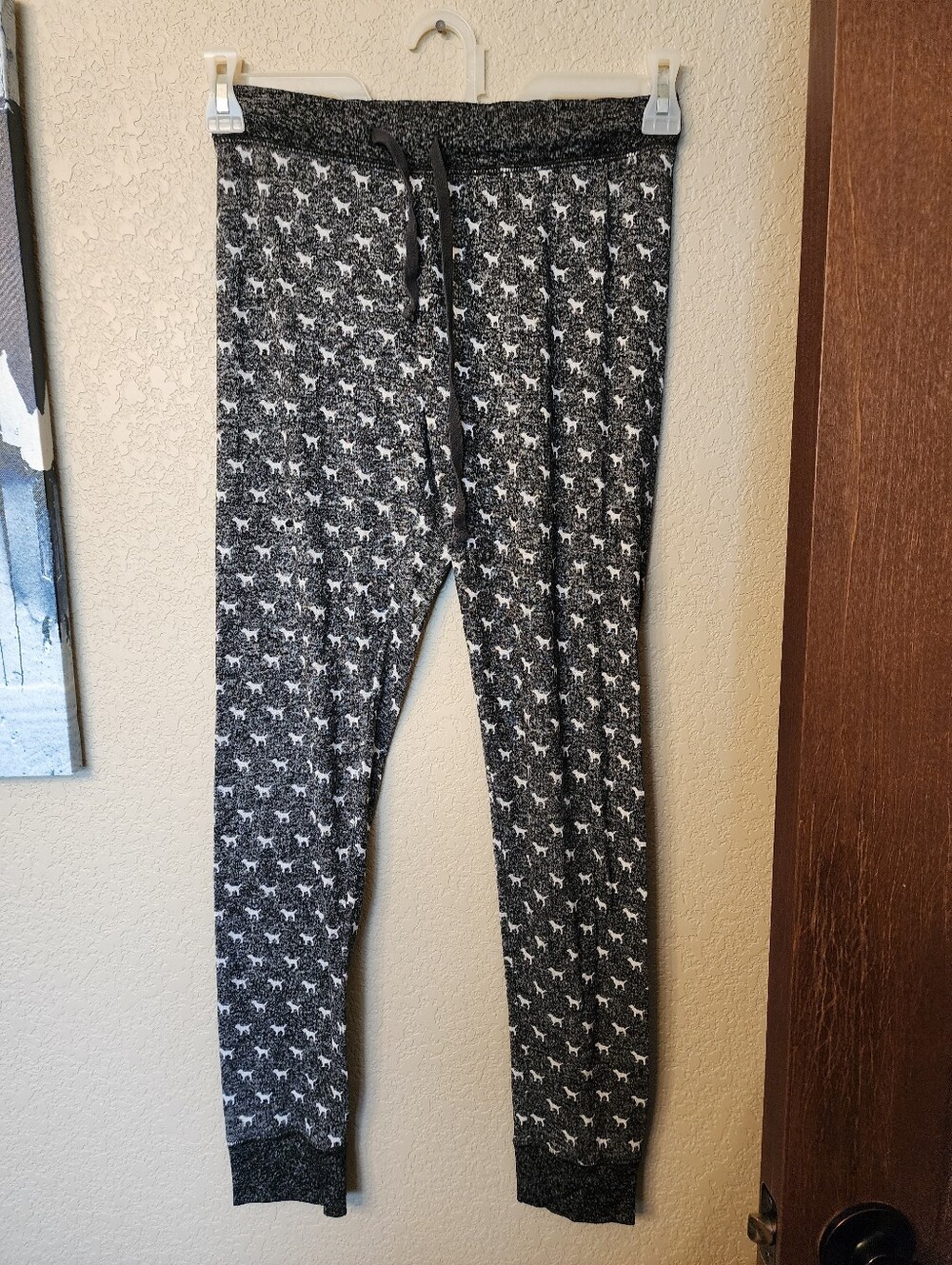 PINK Victoria's Secret Black Jogger Pants with White Dog Print